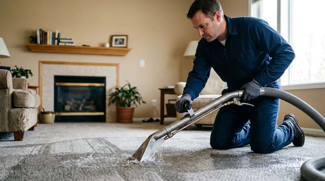 Water damage restoration technician working near Brookside, NJ